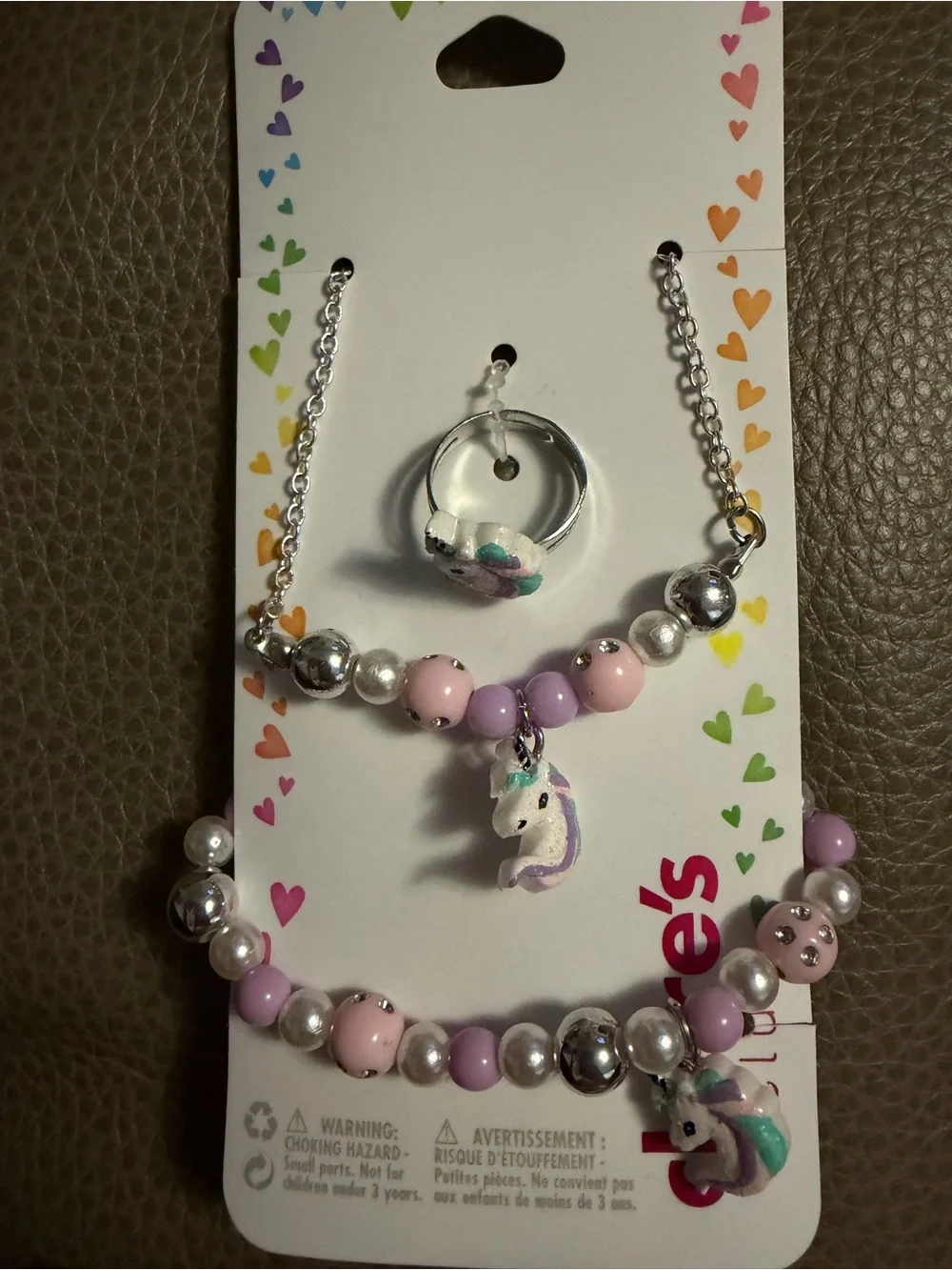 Claire's Pink & Lavender Unicorn Necklace and Ring Set